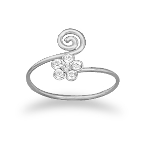 Crystal Flower & Swirl Toe Ring